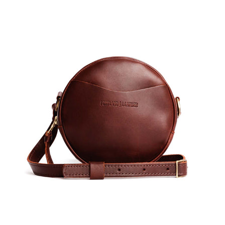 Cognac*Small | Circle shaped crossbody bag with top zipper