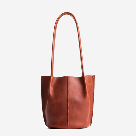 Chestnut | Petite bucket shaped tote bag with matching leather handles