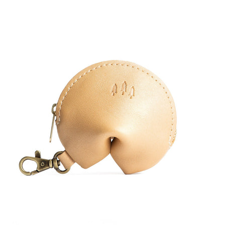 All Color: Champagne | Leather fortune cookie shaped keychain pouch