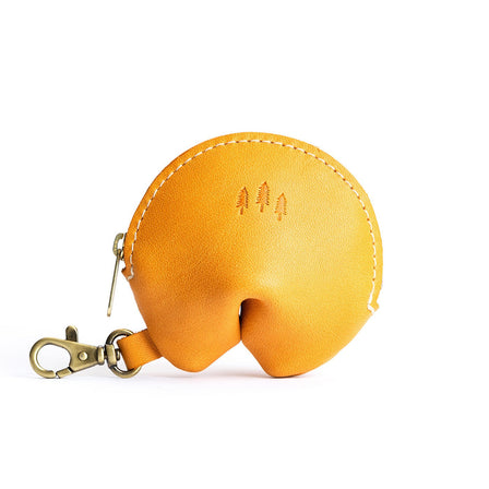 All Color: Sunflower | Leather fortune cookie shaped keychain pouch