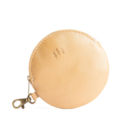 Champagne | Leather flat round keychain pouch