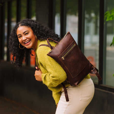 All Color: Coldbrew | Rectangular slim leather laptop backpack