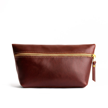 Cognac*Large | Large leather makeup bag with zipper