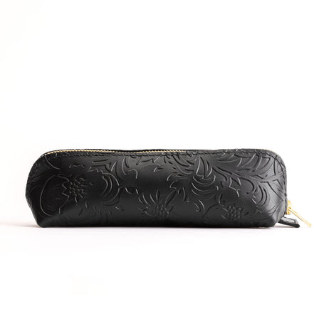 All Color: Dahlia | Leather pouch with curved seams and top zipper