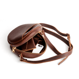 Cognac Small | Circle shaped crossbody bag with top zipper