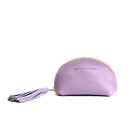 All Color: Lavender | Small leather zippered pouch with tassel